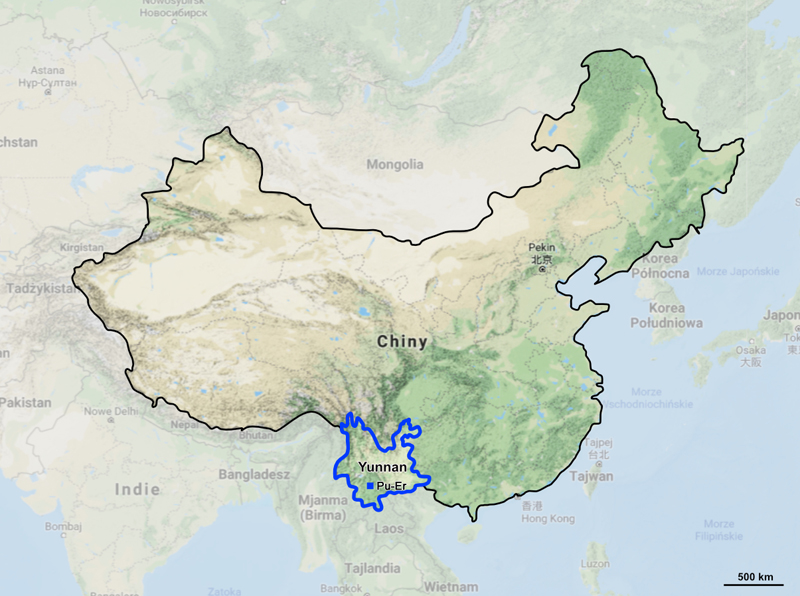 Chiny mapa: Yunnan, Pu-Er