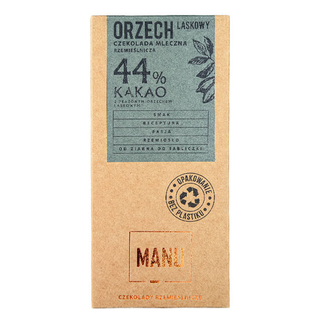 Manufaktura Czekolady MANU czekolada mleczna 44% z orzechem laskowym 60g