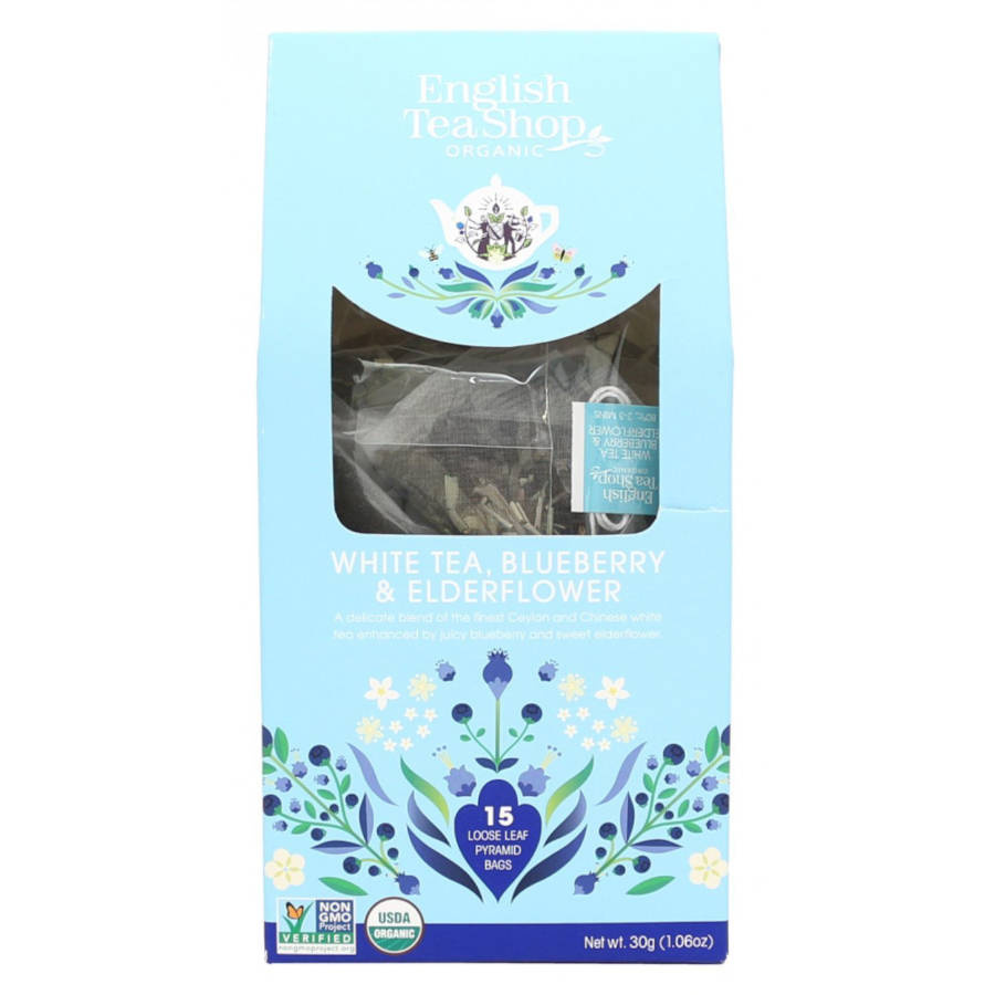 ENGLISH TEA - herbata biała White Tea, Blueberry & Elderflower 15 Piramidek
