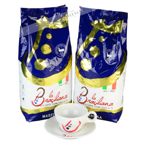 Zestaw promocyjny 2kg kawy La Brasiliana MARFISA + filiżanka La Brasiliana CAPPUCCINO Alba