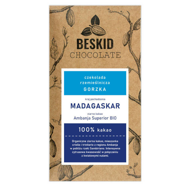 Czekolada ciemna single origin Beskid Chocolate Madagaskar Ambanja Superior Bio 100% 60g