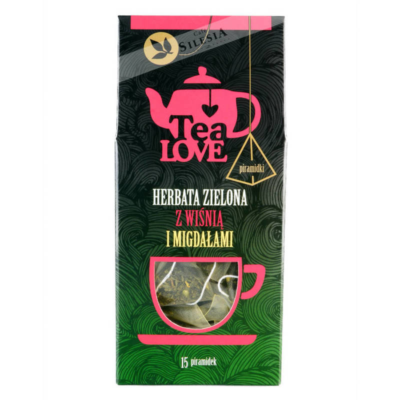 Herbata Tea LOVE zielona z wiśnią i migdałami w piramidkach