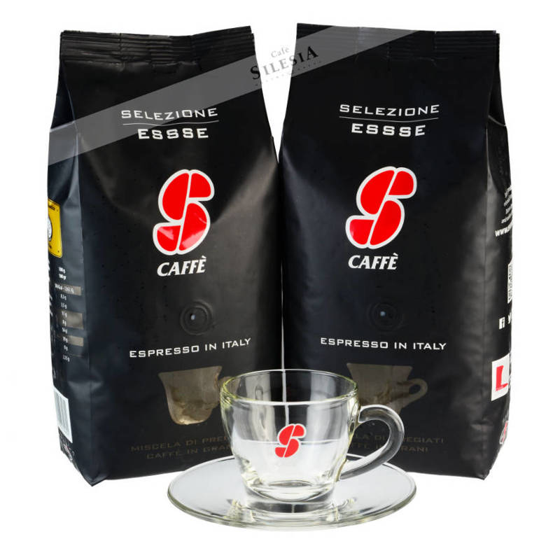 Zestaw promocyjny 2 kg kawy Essse Selezione ESSSE ziarnista + Szklana filiżanka CAPPUCCINO Essse 170ml