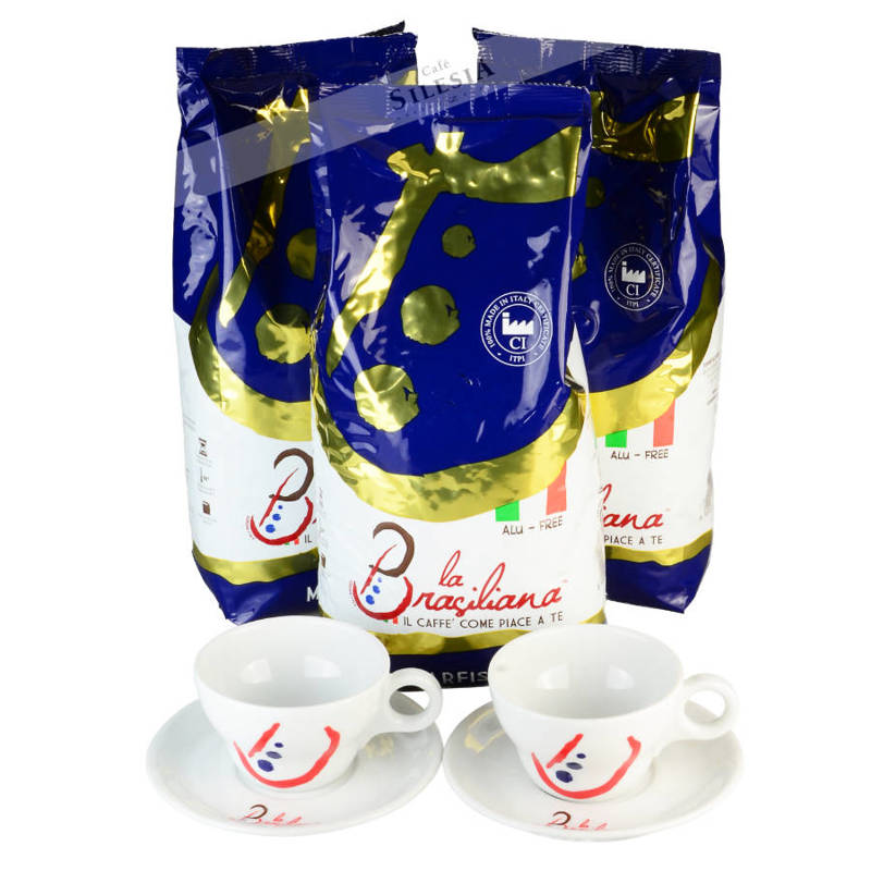 Zestaw promocyjny 3kg kawy La Brasiliana MARFISA + 2 filiżanki La Brasiliana CAPPUCCINO Alba