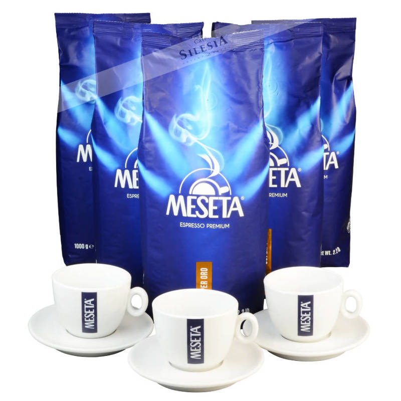 Zestaw promocyjny 5kg kawy Meseta SUPER ORO + 3 filiżanki Meseta CAPPUCCINO